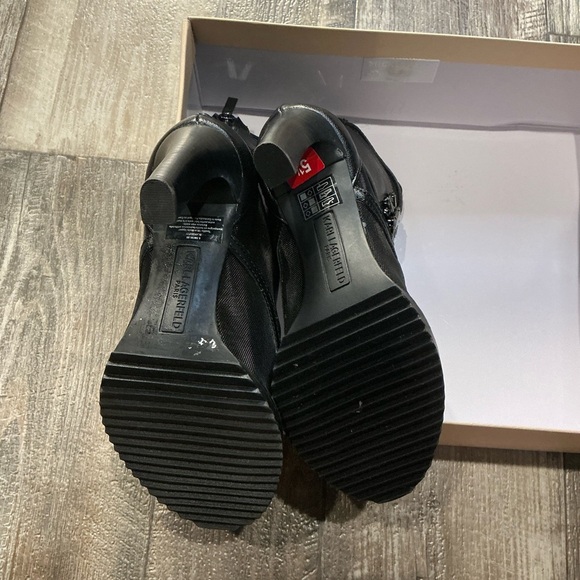 Karl Lagerfeld Black Peep-Toe Heeled Boots Size 5.5 - Picture 8 of 11